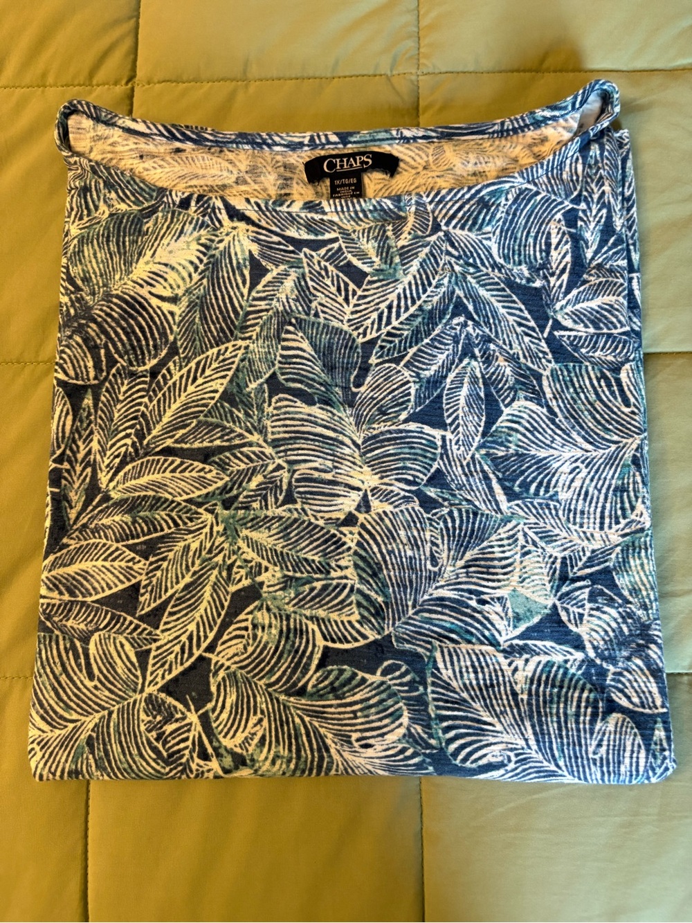 Chaps Navy, white & Green Leaf-Print Sleeveless Tank Top